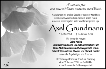 Traueranzeige von Axel Grundmann von Südthüringer Presse