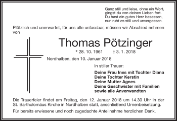 Traueranzeige von Thomas Pötzinger von Frankenpost