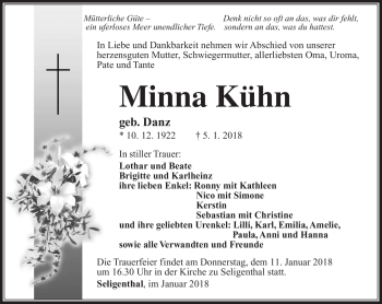 Traueranzeige von Minna Kühn von Südthüringer Presse