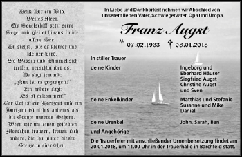 Traueranzeige von Franz Augst von Südthüringer Presse