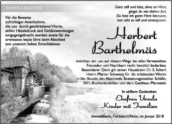 Traueranzeige von Herbert Barthelmäs von Südthüringer Presse
