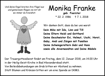 Traueranzeige von Monika Franke von Frankenpost