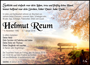 Traueranzeige von Helmut Reum von Südthüringer Presse