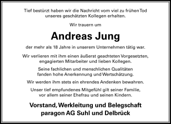 Traueranzeige von Andreas Jung von Südthüringer Presse