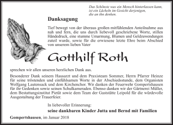 Traueranzeige von Gotthilf Roth von Südthüringer Presse