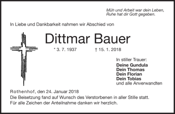 Traueranzeige von Dittmar Bauer von Neue Presse Coburg
