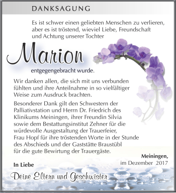 Traueranzeige von Marion Feix von Südthüringer Presse