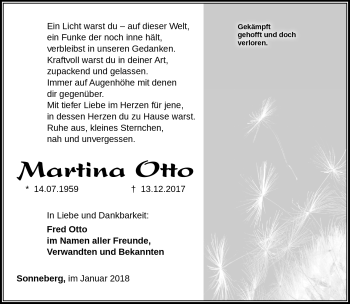 Traueranzeige von Martina Otto von Südthüringer Presse