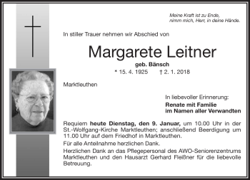 Traueranzeige von Margarete Leitner von Frankenpost