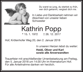 Traueranzeige von Kathrin Popp von Frankenpost
