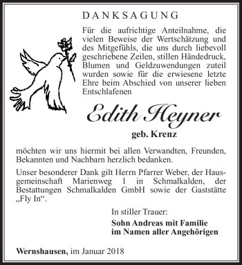 Traueranzeige von Edith Heyner von Südthüringer Presse