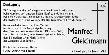 Traueranzeige von Manfred Gleichmann von Südthüringer Presse