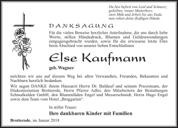 Traueranzeige von Else Kaufmann von Südthüringer Presse