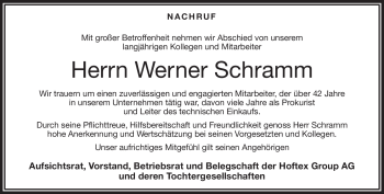 Traueranzeige von Werner Schramm von Frankenpost