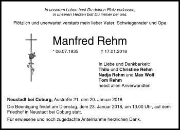 Traueranzeige von Manfred Rehm von Neue Presse Coburg