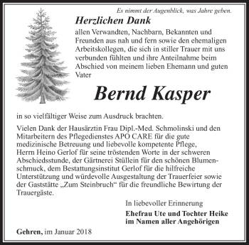 Traueranzeige von Bernd Kasper von Südthüringer Presse