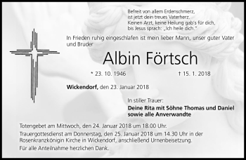 Traueranzeige von Albin Förtsch von Neue Presse Coburg