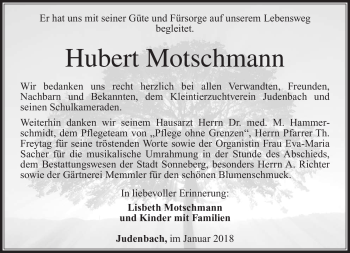 Traueranzeige von Hubert Motschmann von Südthüringer Presse