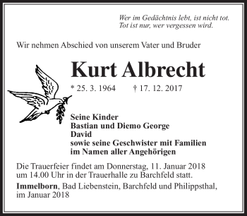 Traueranzeige von Kurt Albrecht von Südthüringer Presse