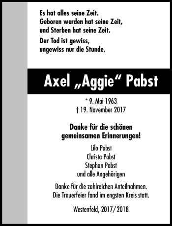 Traueranzeige von Axel Pabst von Südthüringer Presse