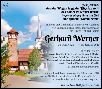 Traueranzeige von Gerhard Werner von Südthüringer Presse
