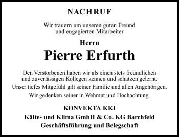 Traueranzeige von Pierre Erfurth von Südthüringer Presse
