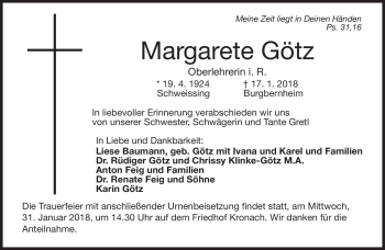 Traueranzeige von Margarete Götz von Neue Presse Coburg