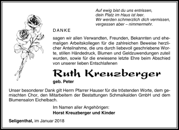 Traueranzeige von Ruth Kreuzberger von Südthüringer Presse