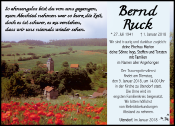 Traueranzeige von Bernd Ruck von Südthüringer Presse