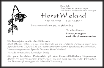 Traueranzeige von Horst Wieland von Frankenpost