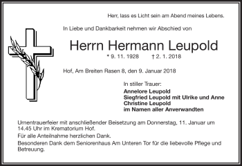 Traueranzeige von Hermann Leupold von Frankenpost