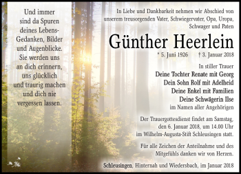 Traueranzeige von Günter Heerlein von Südthüringer Presse