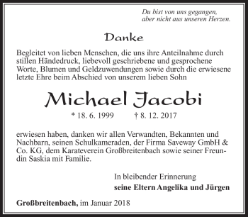 Traueranzeige von Michael Jacobi von Südthüringer Presse