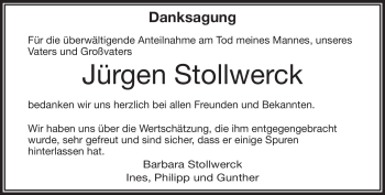 Traueranzeige von Jürgen Stollwerck von Frankenpost