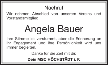 Traueranzeige von Angela Bauer von Frankenpost