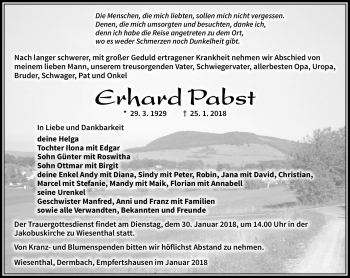 Traueranzeige von Erhard Pabst von Südthüringer Presse