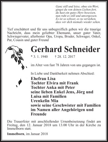 Traueranzeige von Gerhard Schneider von Südthüringer Presse
