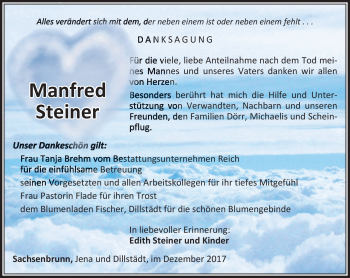 Traueranzeige von Manfred Steiner von Südthüringer Presse