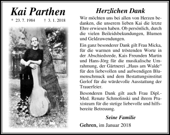 Traueranzeige von Kai Parthen von Südthüringer Presse