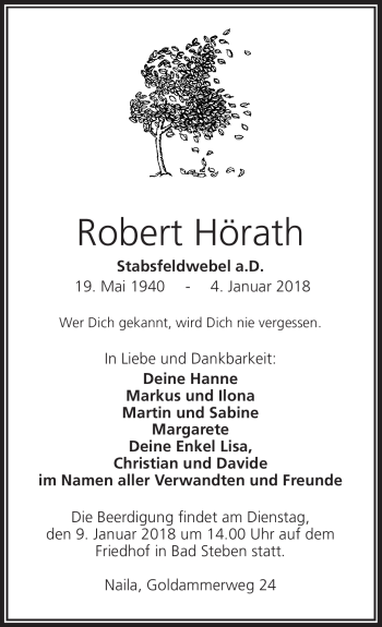 Traueranzeige von Robert Hörath von Frankenpost