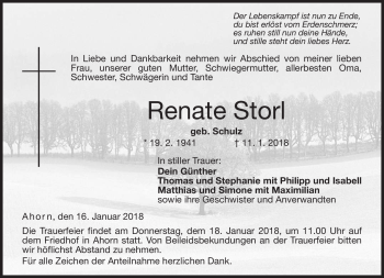 Traueranzeige von Renate Storl von Neue Presse Coburg
