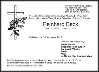 Traueranzeige von Reinhard Beck von Frankenpost