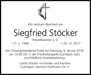 Traueranzeige von Siegfried Stöcker von Neue Presse Coburg