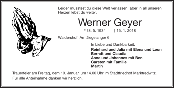 Traueranzeige von Werner Geyer von Frankenpost