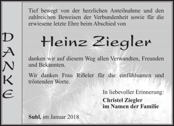 Traueranzeige von Heinz Ziegler von Südthüringer Presse