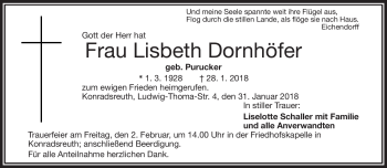 Traueranzeige von Lisbeth Dornhöfer von Frankenpost