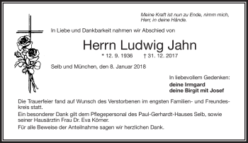 Traueranzeige von Ludwig Jahn von Frankenpost