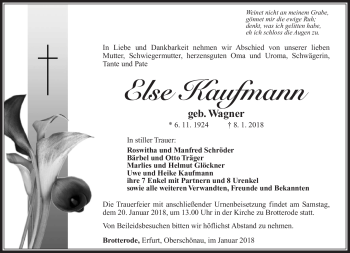 Traueranzeige von Else Kaufmann von Südthüringer Presse