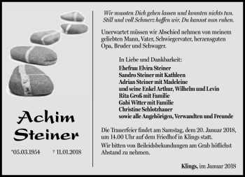 Traueranzeige von Achim Steiner von Südthüringer Presse