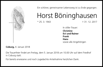 Traueranzeige von Horst Böninghausen von Neue Presse Coburg